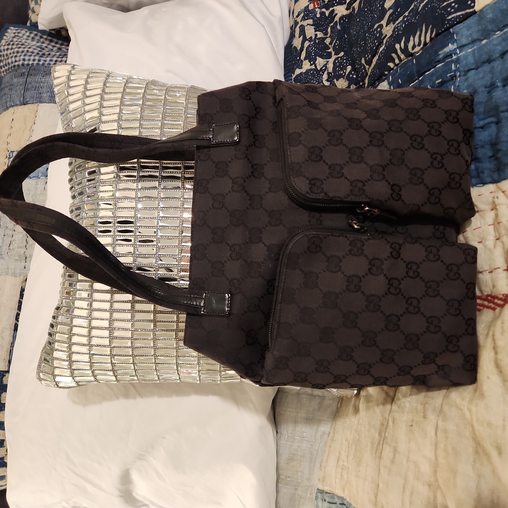 GUCCI GG Monogram Dark Brown Canvas Tote with Front Cargo Pockets 002 1076 6754